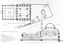 Floor plan and elevation of the Sehzade Mosque (drawings by Cornelius Gurlitt) Sehzade Mosque Gurlitt 1912.jpg