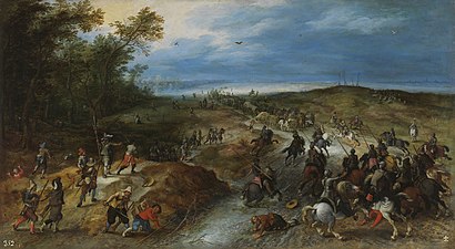Assault on a Convoy (with Sebastiaen Vrancx); 1620–25, oil on panel, 48 × 86 cm, Museo del Prado.