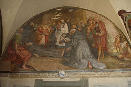 Luneta pintada al fresco, Bernardino Poccetti, claustro de la Basílica de la Santísima Anunciación (Florencia).