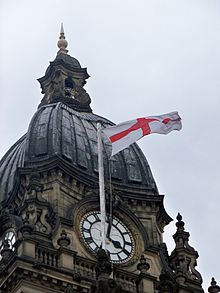 Flag flying on Leeds Town Hall (2009) St George's flag on Leeds Town Hall.jpg