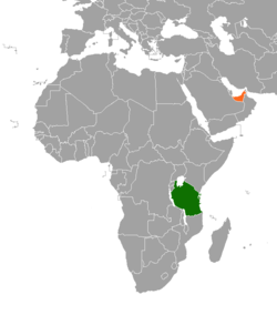 Map indicating locations of Tanzania and United Arab Emirates