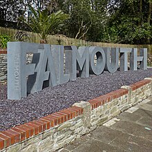 Falmouth University sign at Woodlane, by Falmouth Campus The Controversial Falmouth University Sign (25822029830).jpg