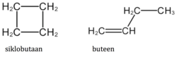 Vergelyking tussen siklobutaan en buteen