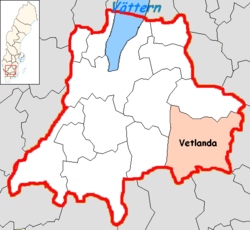 Община Ветланда на картата на лен Йоншьопинг, Швеция