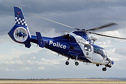 A Eurocopter AS365 N3 Dauphin 2 of the Victoria Police Air Wing. Victoria Police (CHC Helicopters Australia) Eurocopter AS-365N-3 Dauphin 2 Vabre.jpg