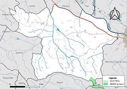 Carte de la ZNIEFF de type 1 sur la commune.