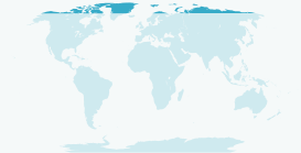 Mapamundi con el círculo polar ártico marcado en azul