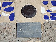 Marker of the initial point of the Gila and Salt River Meridan on Monument Hill in Avondale. The following is engraved on the round marker: U.S. Department of the Interior Bureau of Land Management. Initial Point of Establishment in 1865. Gila and Salt River Meridian, Arizona. Cadastral Survey. The rectangular marker states the following: Dedicated to all land owners in Arizona by the Arizona Professional Land Surveyors originally set by A. B. Gray in 1851.