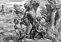 Caricatura de la escultura Laocoonte y sus hijos (Tres monos imitando el Laocoonte). Ejemplar perteneciente a la Albertina de Viena.