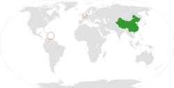 ChinaとNetherlandsの位置を示した地図