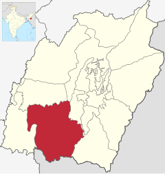 Localizacion del districte de Churachandpur en Manipur, avant la separacion d'amb lo districte de Pherzawl