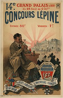 Affiche pour le 14e concours Lépine au Grand Palais du 28 août au 4 octobre 1910.