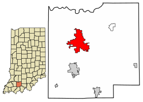 Расположение Джаспера в округе Дюбуа, штат Индиана.