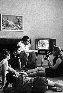 A family watching television in the United States in 1958 FamilyWatchingTV1958crop.jpg