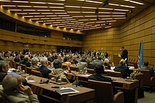 The announcement of the United States' Global Threat Reduction Initiative at the International Atomic Energy Agency's headquarters in Vienna, Austria in 2004 GTRI Announcement (02816962) (49825173727).jpg