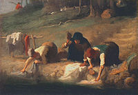 Das Gemälde von Jean-François Millet zeigt Wäscherinnen am Fluss bei der Arbeit mit dem Bleuel.