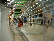 The LHC tunnel. CERN is the world's largest laboratory and also the birthplace of the World Wide Web. LHC, CERN.jpg