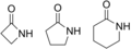 Here are some simple cyclic amides. Cyclic amides are called lactams.