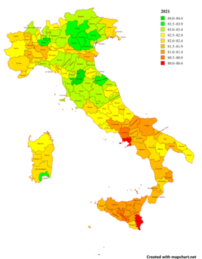 Life expectancy map of Italy 2021 -provinces, names.png