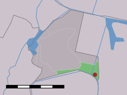 The village (dark red) and the statistical district (light green) of Halfweg in the municipality of Haarlemmerliede en Spaarnwoude