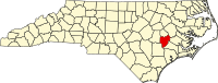 Map of North Carolina highlighting Lenoir County