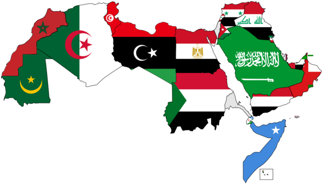 阿拉伯国家地图及国旗。