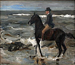 Max Liebermann: Reiter am Meer nach links / Ryttare vid havet riktad åt vänster (1900), olja på duk, 46x55, beslagtagen på de:Bayerische Staatsgemäldesammlungen i München 25 augusti 1937, därefter förvarad i Schloss Schönhausens värdedepå, värderad och såld utomlands i schweiziska Luzern sommaren 1939. Tillhör idag Le Musée d’Art moderne et d’Art contemporain i Liège.