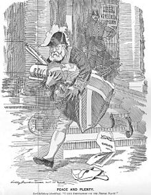 Punch cartoon after the conclusion of the Tribunal of Arbitration. PEACE AND PLENTY. Lord Salisbury (chuckling). "I like arbitration -- In the PROPER PLACE!" Me gusta el arbitraje -- !en el Lugar Apropiado!.JPG