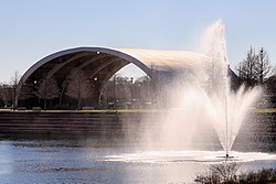 Lake Park and converted Browning hangar in Mueller Community