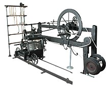 The only surviving example of a spinning mule built by the inventor Samuel Crompton, the mule produced high-quality thread with minimal labour, now on display at Bolton Museum in Greater Manchester Mule-jenny.jpg