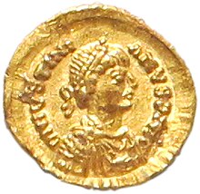 Teodatov in Atalarikov zlatnik s podobo cesarja Justinijana I.