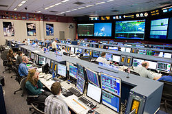 FCR 1 in 2009 during the STS-128 mission. STS-128 MCC space station flight control room.jpg