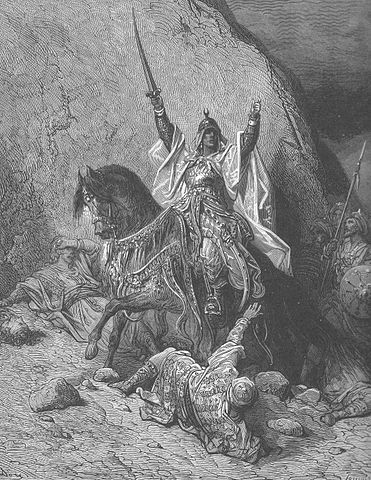 Saladin, muslimien ristiretkien aikainen sotapllikk, ritarillinen vastustaja ja kristittyjen voittaja. Gustave Dorn piirros 1800-luvulta. Kuvalhde: Wikipedia.