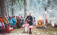 The Svetoary community of the Union of Slavic Native Belief Communities celebrating Mokosh. Svetoary community celebrating Mokosh 2016.jpg