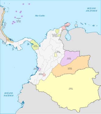 Territorios nacionales existentes en Colombia entre 1843 y 1886.