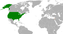 Map indicating location of USA and Israel
