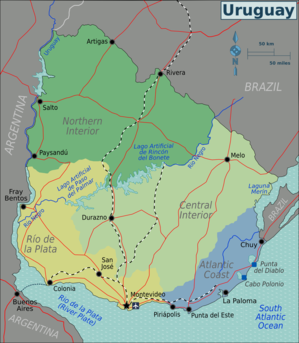 Mapa regionů Uruguaye