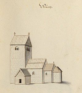 Kyrkan på teckning omkring 1670.[8]