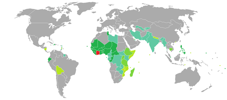 Carte des pays requérant (ou non) un visa