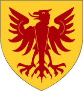 Wappen der Zähringer, moderne Darstellung auf einer Wegmarkierung zur Burg Zähringen