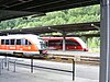 Two trains at Primasens Nord station on the Biebermühl Railway in August 2012