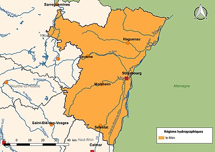 Le Bas-Rhin est dans une seule région hydrographique : le Rhin.