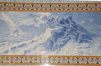 Azulejos depicting the Adamastor, in Centro Cultural Rodrigues de Faria, Forjães, Esposende, Portugal, from Jorge Colaço