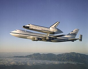 The Space Shuttle Atlantis atop a NASA Boeing 747