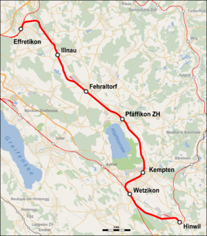 Map showing the route of the line