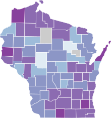 COVID-19 postupující 14denní prevalence ve Wisconsinu podle county.svg