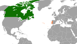Map indicating locations of Canada and Portugal
