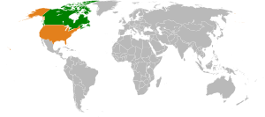 Mapa indicando localização do Canadá e dos Estados Unidos.