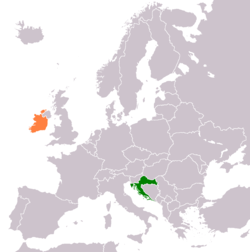 Карта с указанием местоположения Хорватии и Ирландии