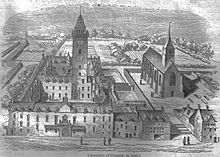 The High Street college of the University of Glasgow, completed under the Commonwealth Glasgow University in 1650.jpg
